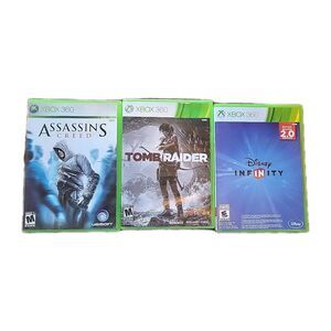 Microsoft Xbox 360 Bundle Of 3 Assassins Creed, Tomb Raider, Disney Infinity
